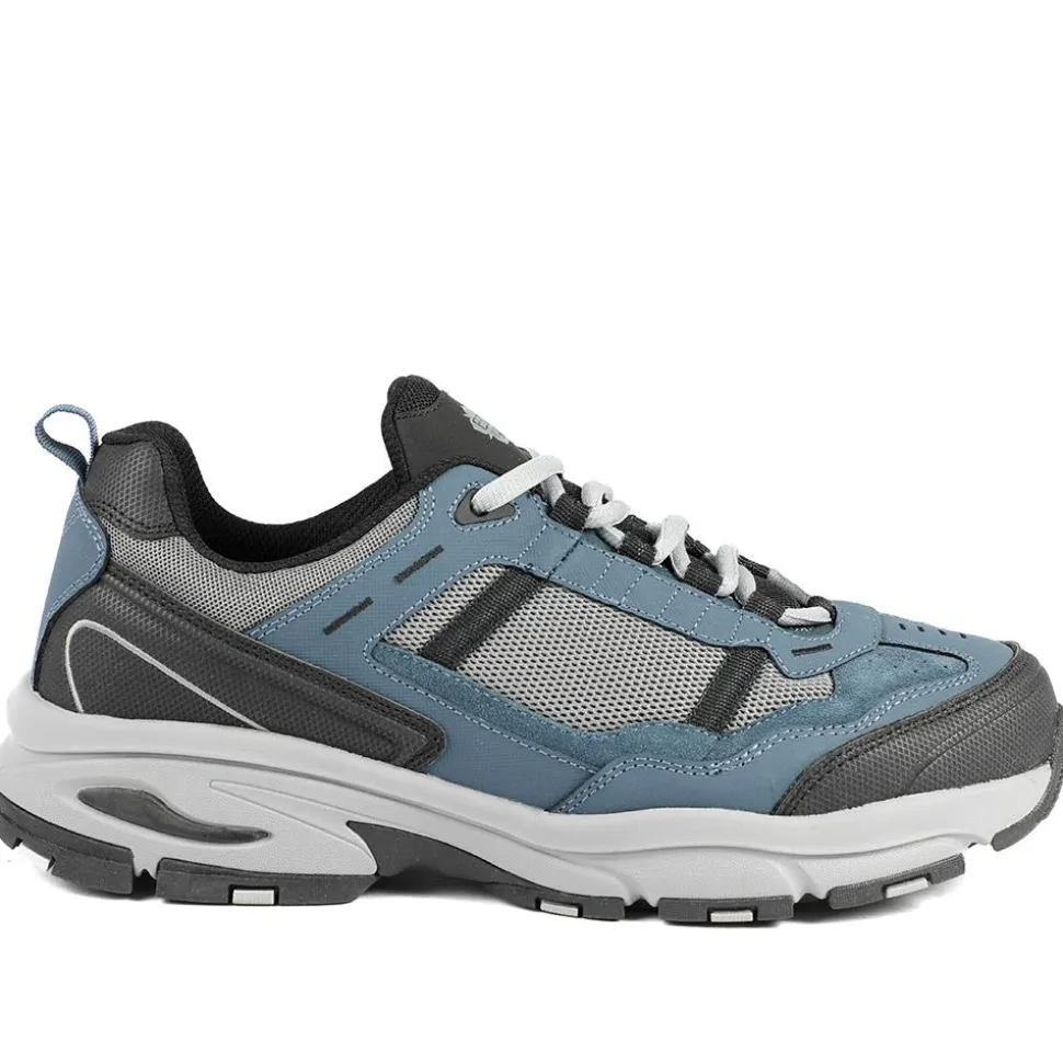 Extra Wide Leather Memory Foam Lace Up Trainers - Jeans Blue