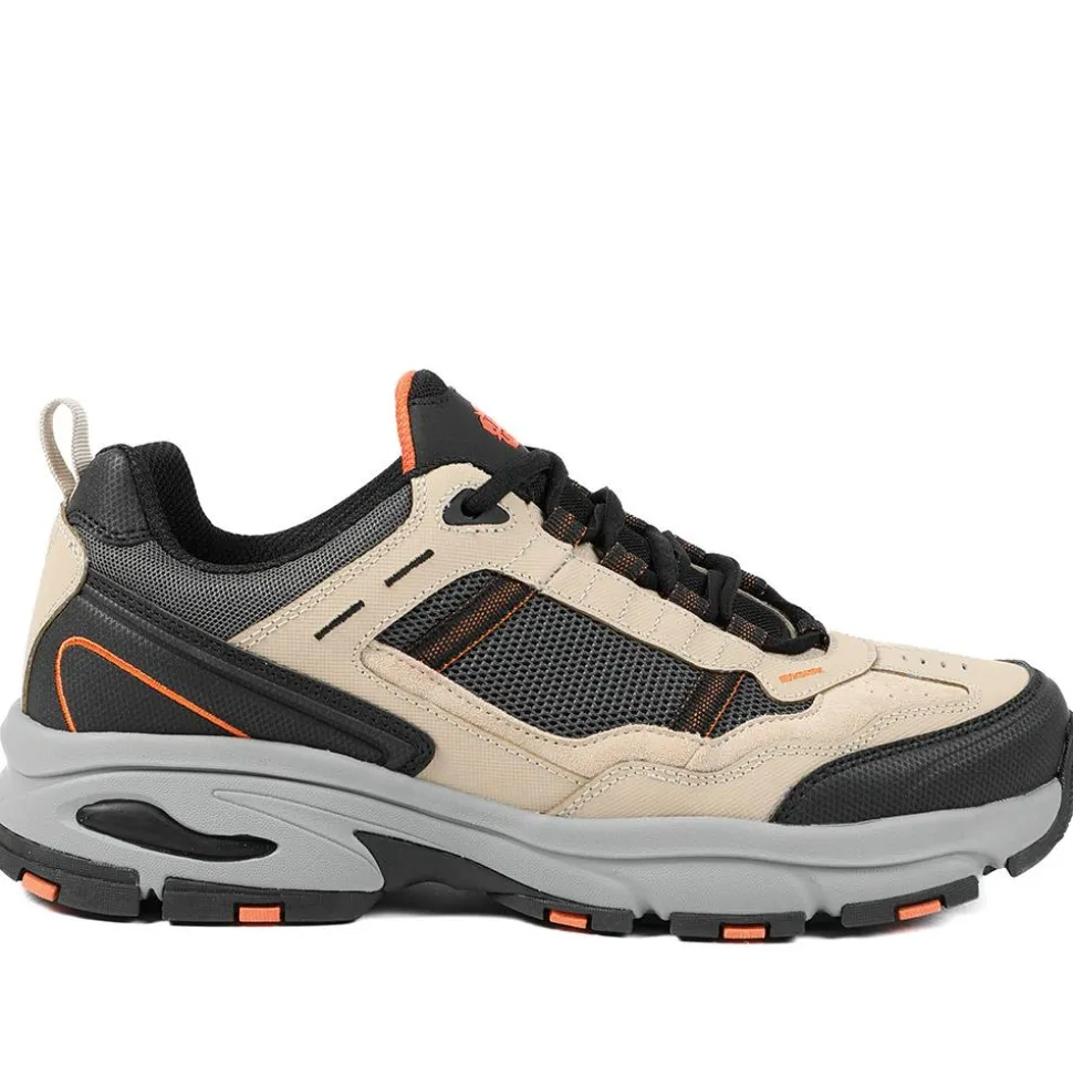 Extra Wide Leather Memory Foam Lace Up Trainers - Sand