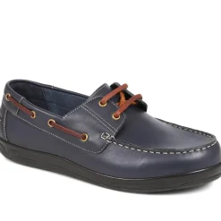 Extra Wide Leather Moccasins - Navy