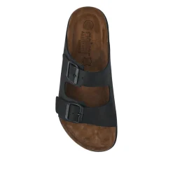 Extra-Wide Leather Mule Sandals - Black