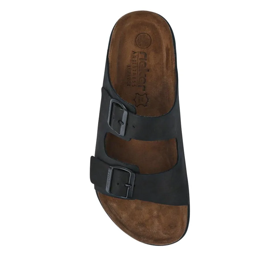 Extra-Wide Leather Mule Sandals - Black