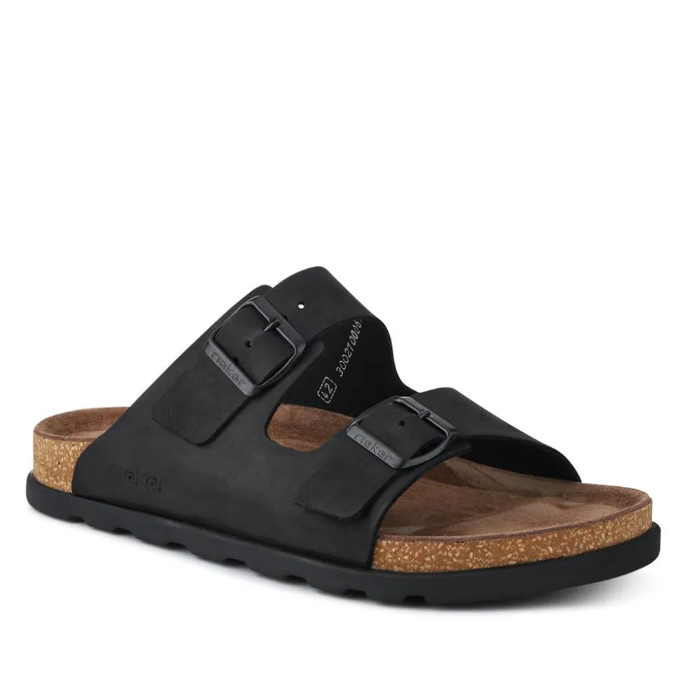Extra-Wide Leather Mule Sandals - Black
