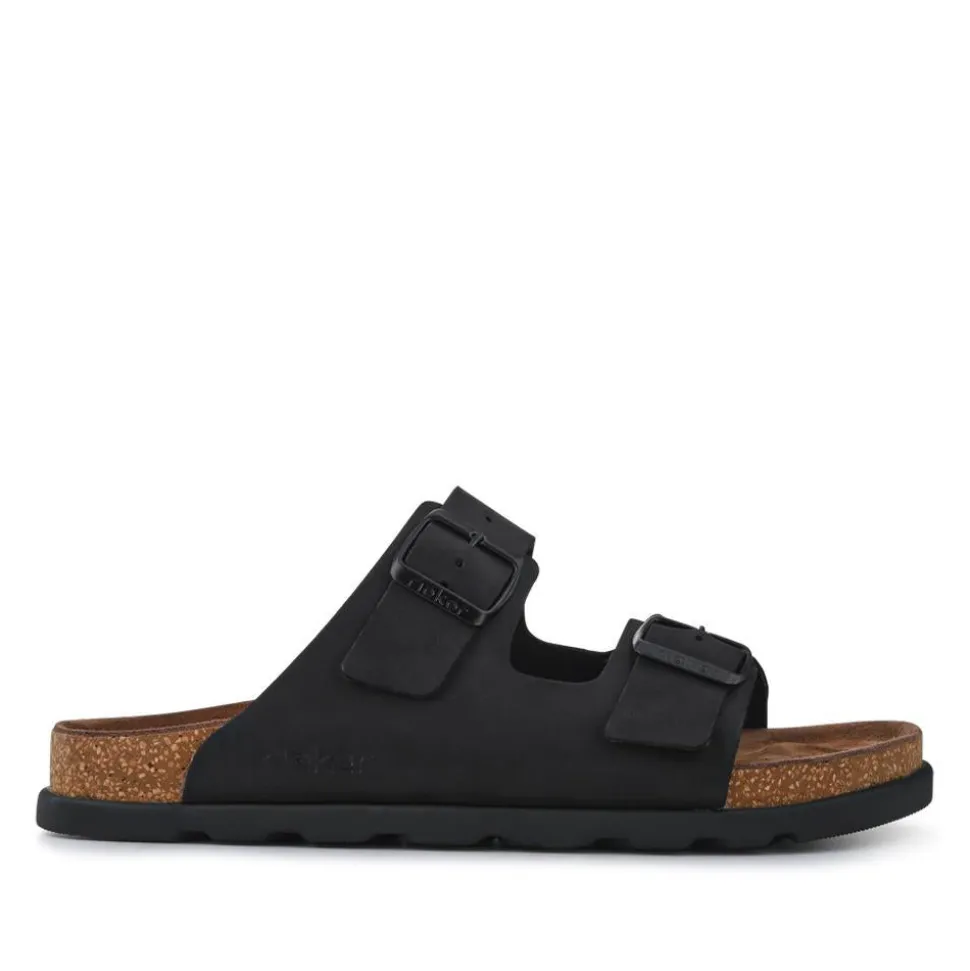 Extra-Wide Leather Mule Sandals - Black
