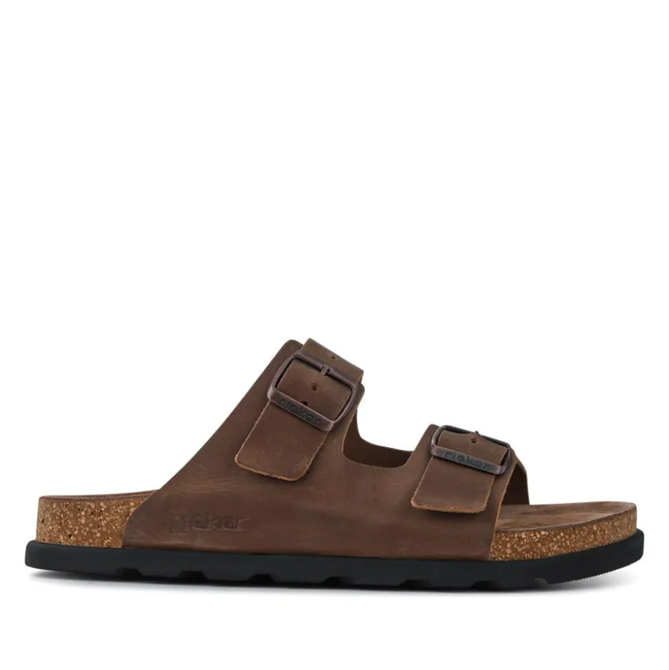 Extra-Wide Leather Mule Sandals - Brown