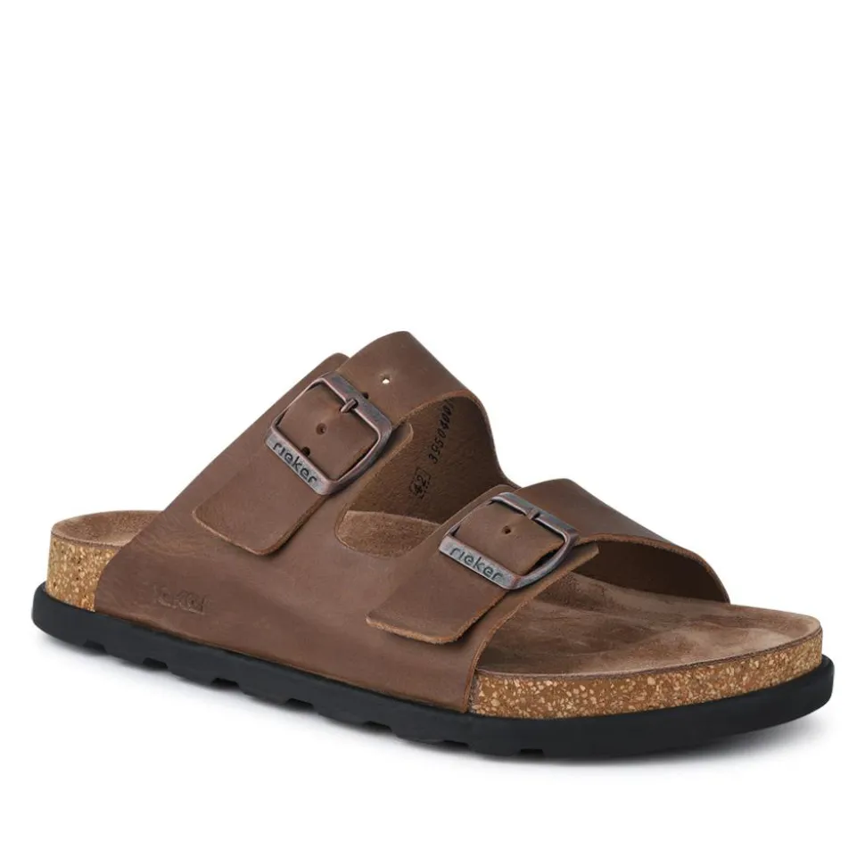 Extra-Wide Leather Mule Sandals - Brown