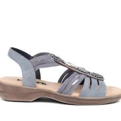 Extra-Wide Slip-On Floral Sandals - Navy