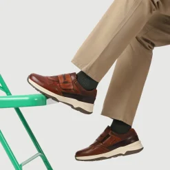 Extra-Wide Stretch Touch-Fasten Shoes - Cognac