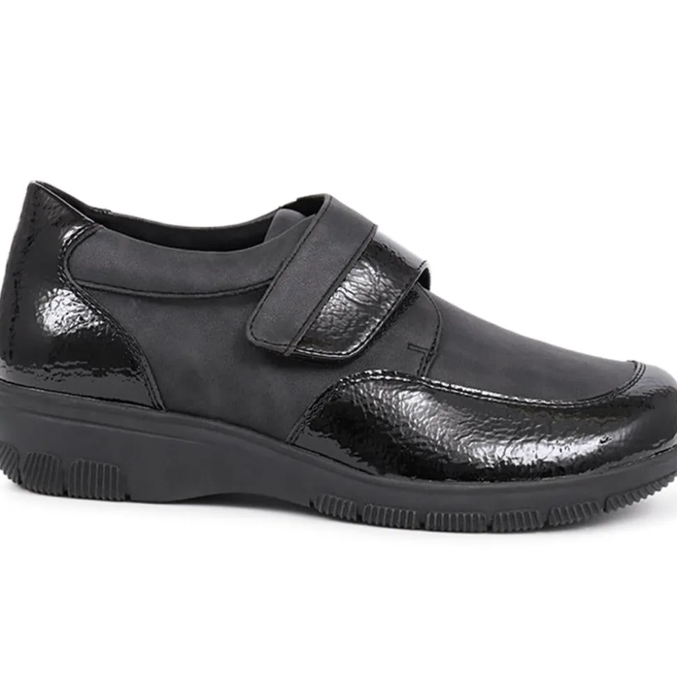 Extra-Wide Touch-Fasten Monk Shoes - Black