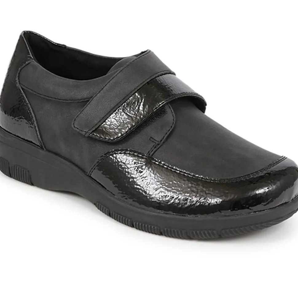 Extra-Wide Touch-Fasten Monk Shoes - Black