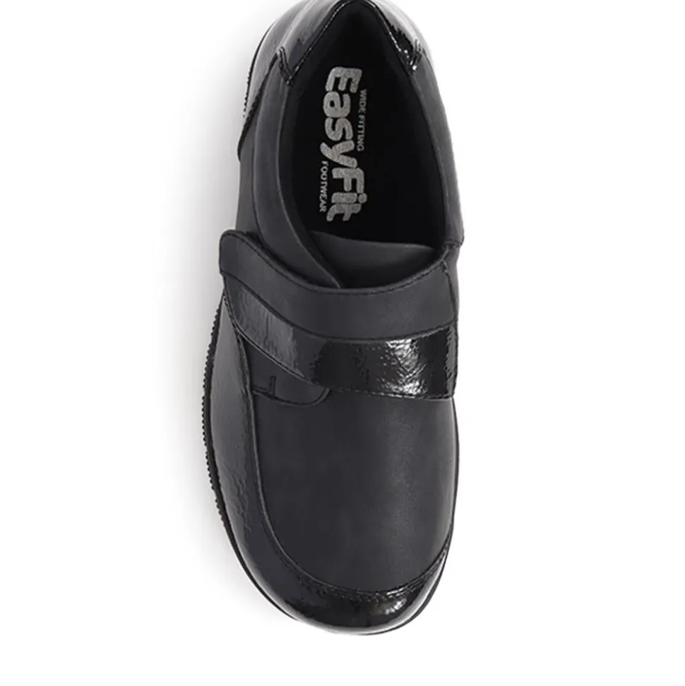 Extra-Wide Touch-Fasten Monk Shoes - Black