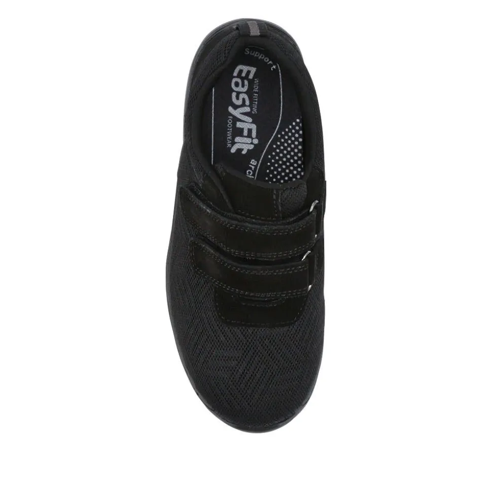 Extra-Wide Touch-Fasten Monk Shoes - Black-Black