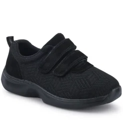 Extra-Wide Touch-Fasten Monk Shoes - Black-Black