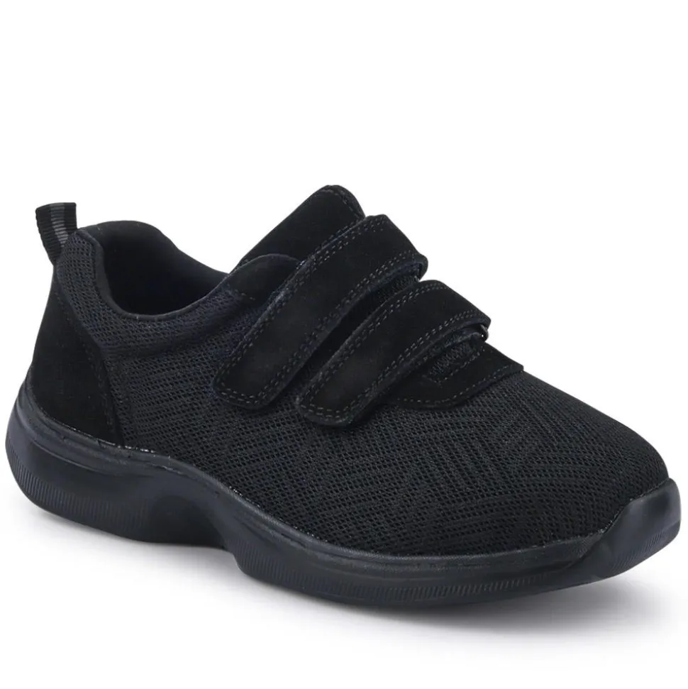 Extra-Wide Touch-Fasten Monk Shoes - Black-Black