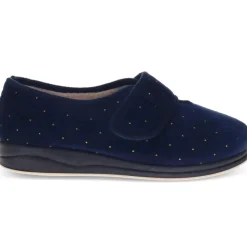 Extra-Wide Touch-Fasten Velour Slippers - Navy