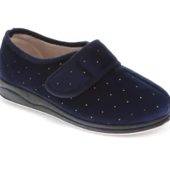 Extra-Wide Touch-Fasten Velour Slippers - Navy