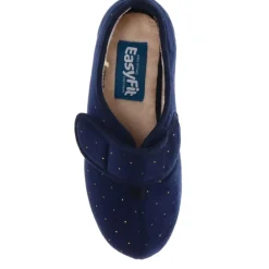 Extra-Wide Touch-Fasten Velour Slippers - Navy