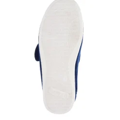 Extra-Wide Touch-Fasten Velour Slippers - Navy