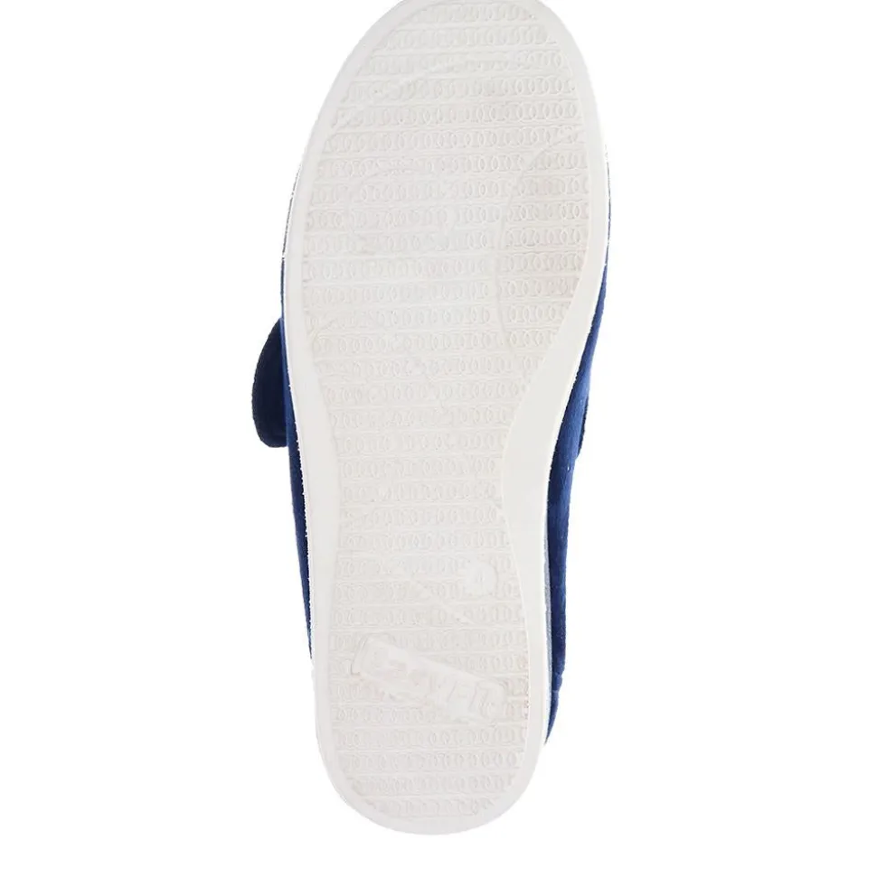 Extra-Wide Touch-Fasten Velour Slippers - Navy