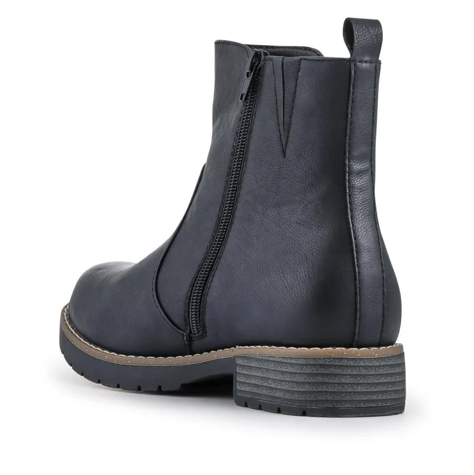 Extra-Wide Zip-Up Casual Ankle Boots - Black