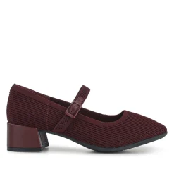 Fabric Buckle-Fasten Mary Janes - Burgundy
