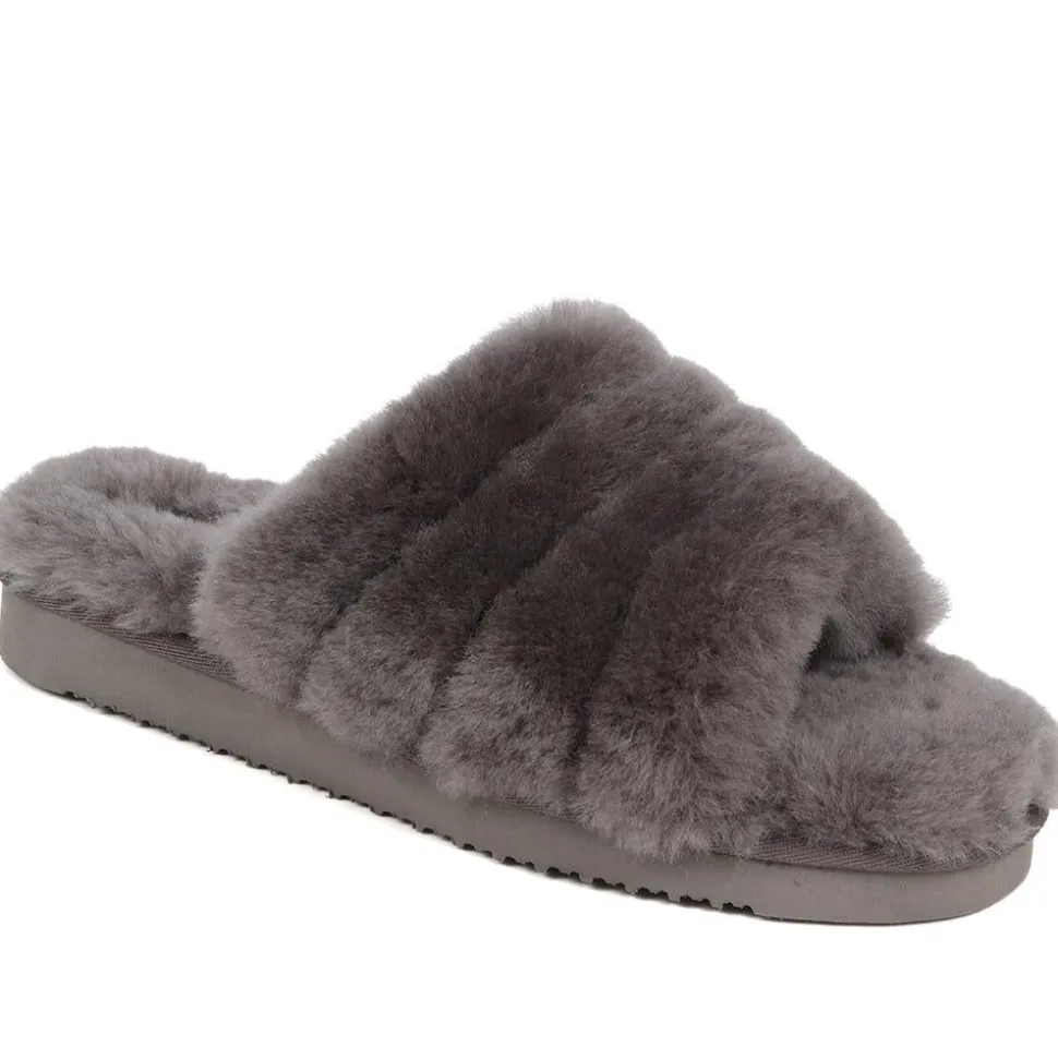 Falonda Faux-Fur Slippers - Grey