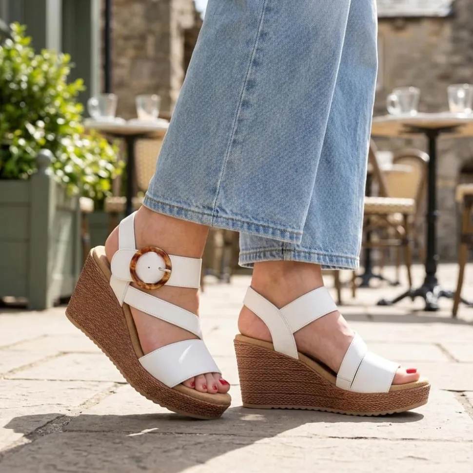 Fashionable Woven Wedge Heel Sandals - White