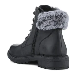 Faux Fur Cuff Lace Up Ankle Boots - Black