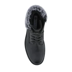 Faux Fur Cuff Lace Up Ankle Boots - Black