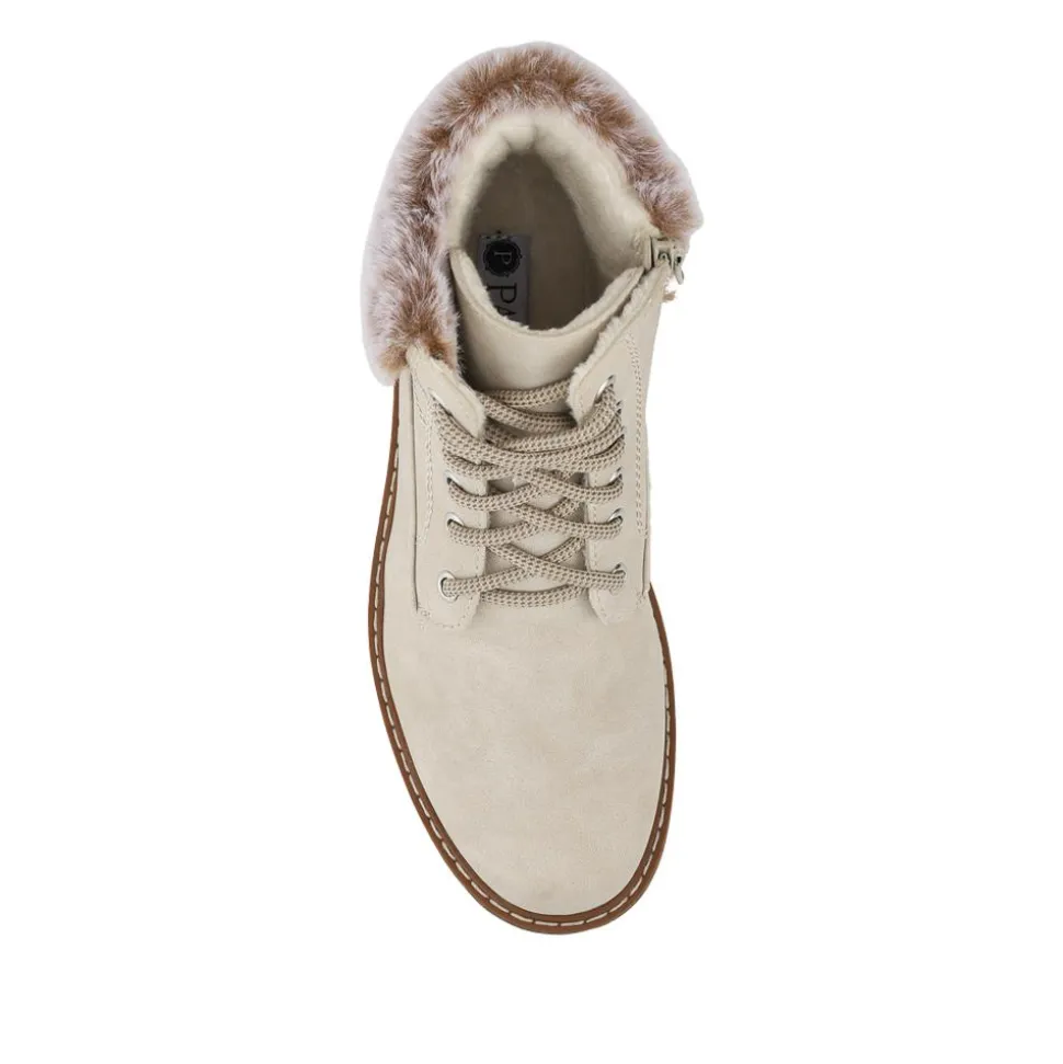 Faux Fur Cuff Lace Up Ankle Boots - Off White