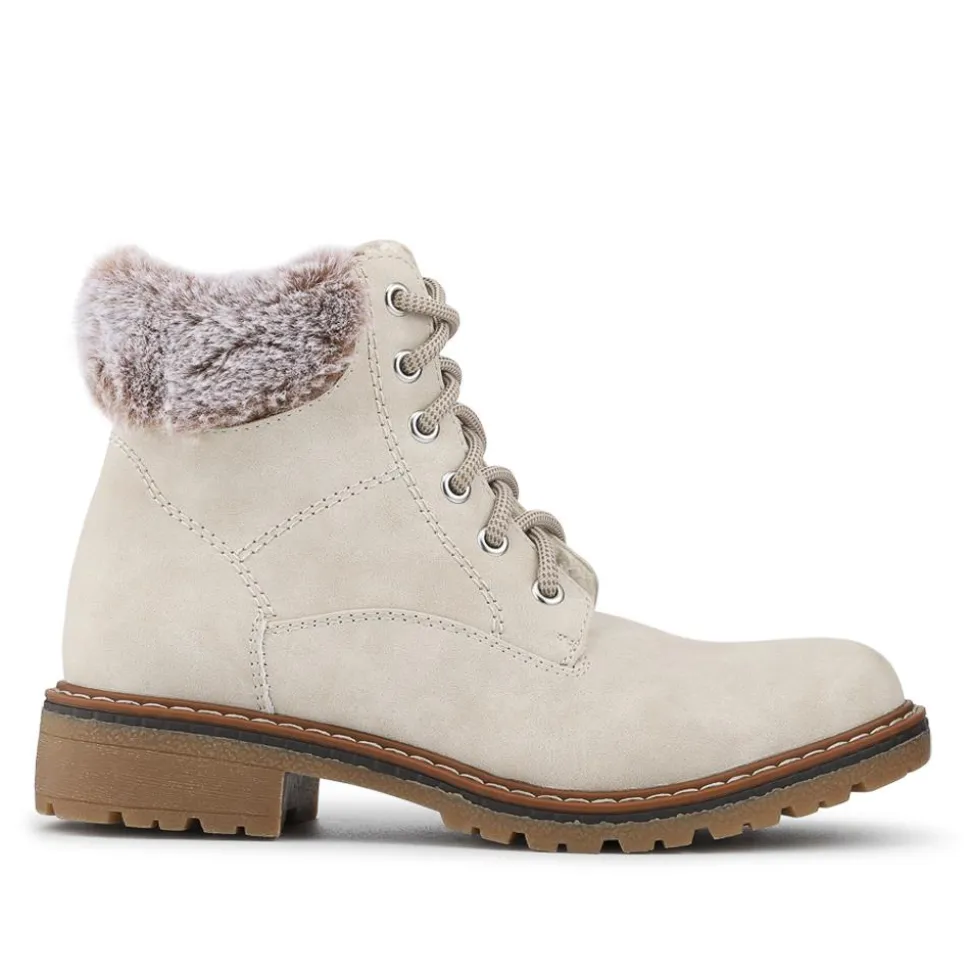 Faux Fur Cuff Lace Up Ankle Boots - Off White