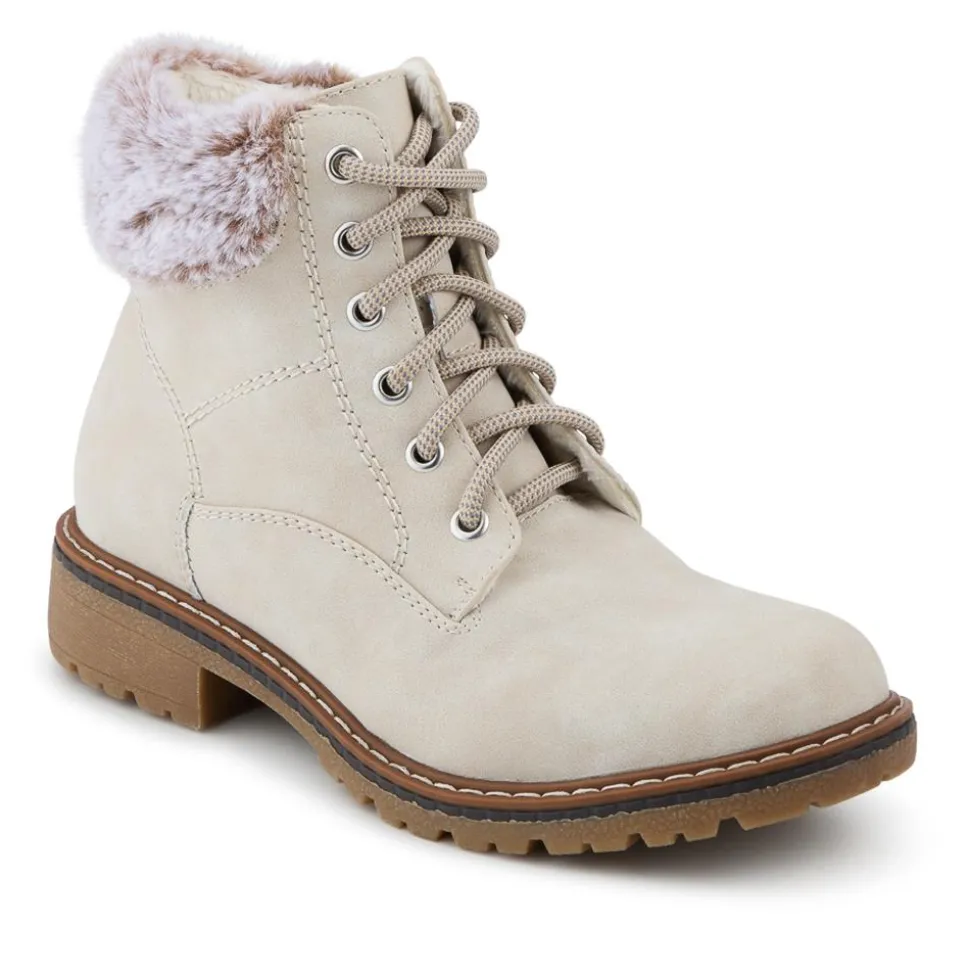 Faux Fur Cuff Lace Up Ankle Boots - Off White