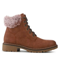 Faux Fur Cuff Lace Up Ankle Boots - Tan
