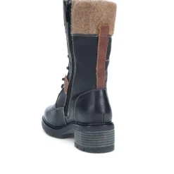 Faux-Fur Cuff Lace-Up Boots - Black