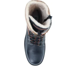 Faux-Fur Cuff Lace-Up Boots - Black