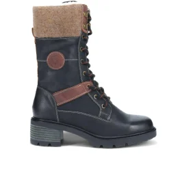 Faux-Fur Cuff Lace-Up Boots - Black