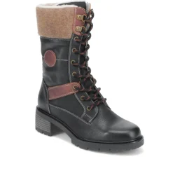 Faux-Fur Cuff Lace-Up Boots - Black