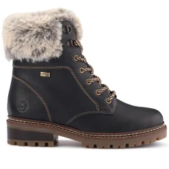 Faux-Fur-Cuff Leather Walking Boots - Black