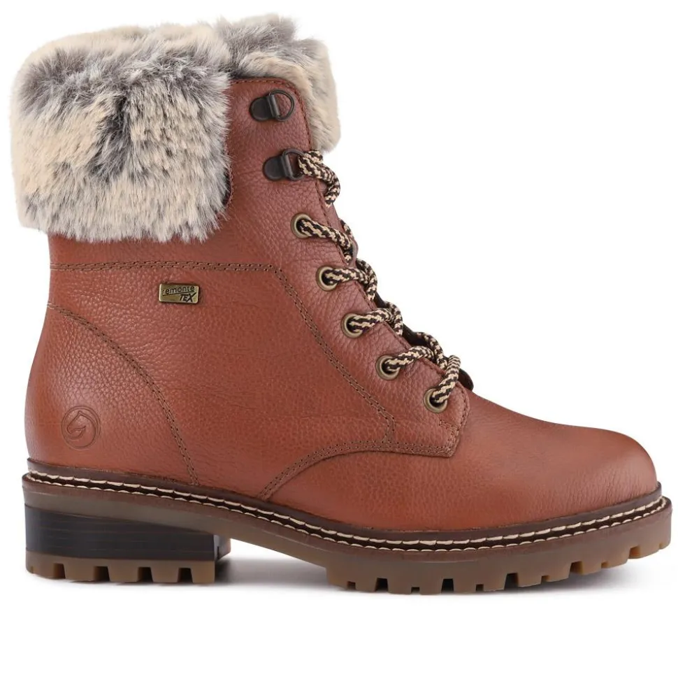 Faux-Fur-Cuff Leather Walking Boots - Tan