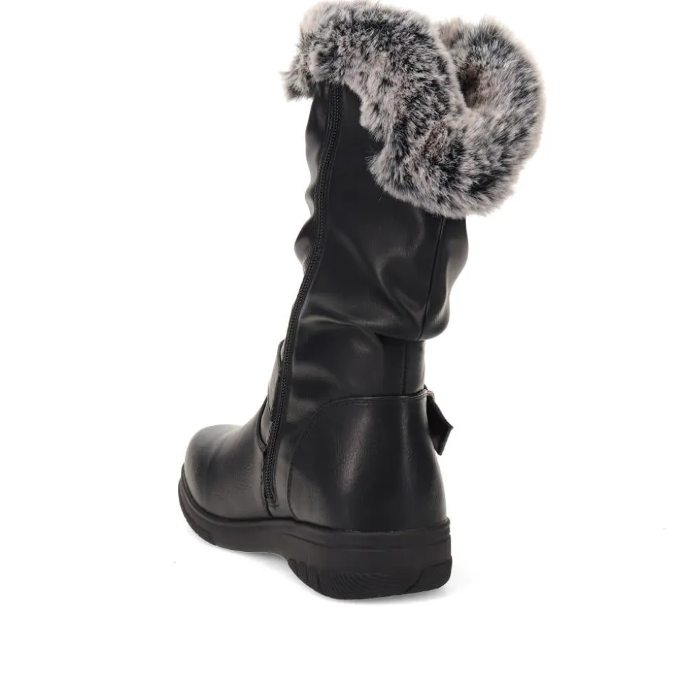 Faux-Fur Cuff Long Boots - Black