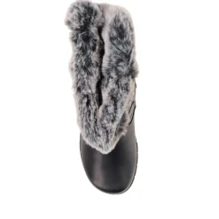 Faux-Fur Cuff Long Boots - Black