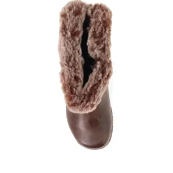 Faux-Fur Cuff Long Boots - Brown
