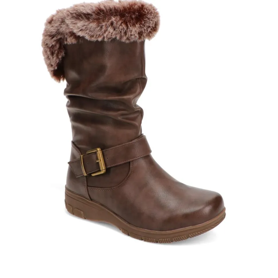 Faux-Fur Cuff Long Boots - Brown
