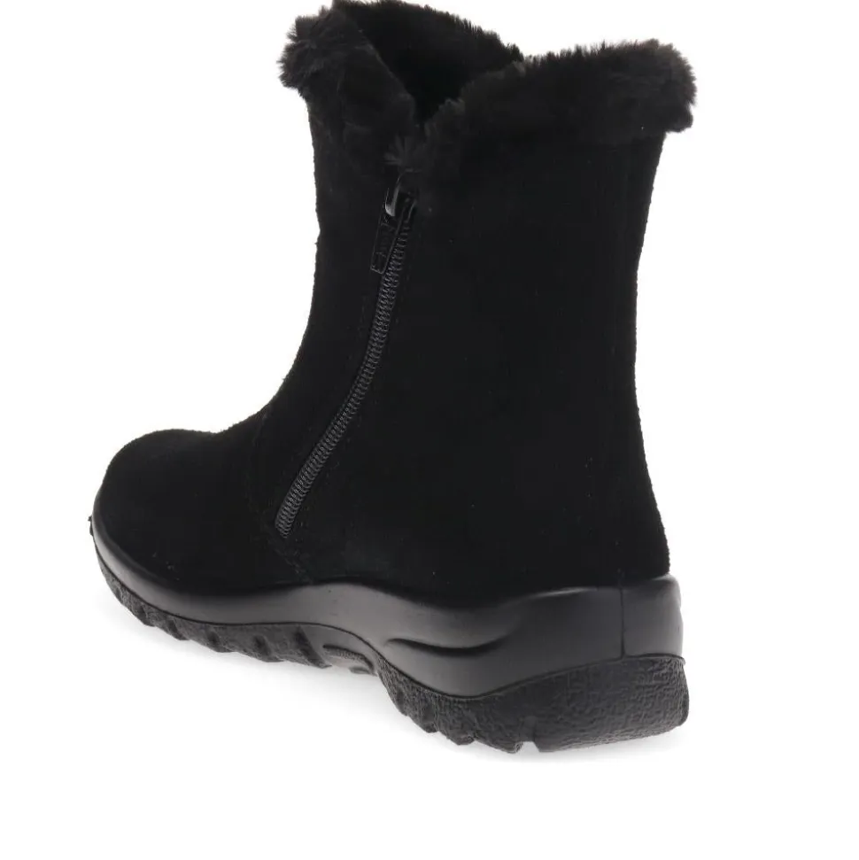 Faux-Fur-Lined Ankle Boots - Black