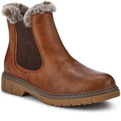 Faux-Fur-Lined Ankle Boots - Brown