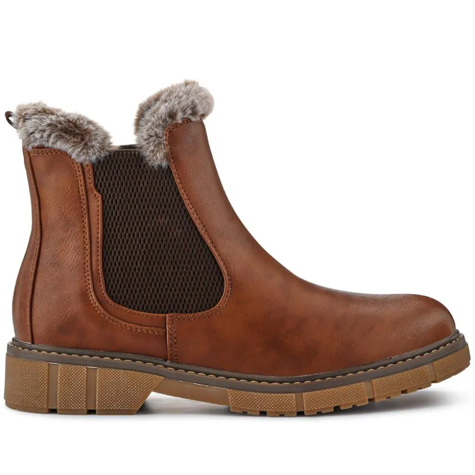 Faux-Fur-Lined Ankle Boots - Brown