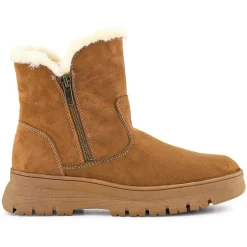 Faux Fur-Lined Ankle Boots - Tan