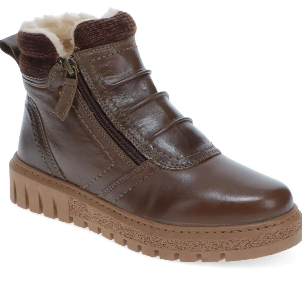 Faux-Fur-Lined Leather Boots - Khaki