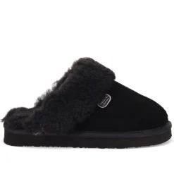 Faux-Fur-Lined Mule Slippers - Black