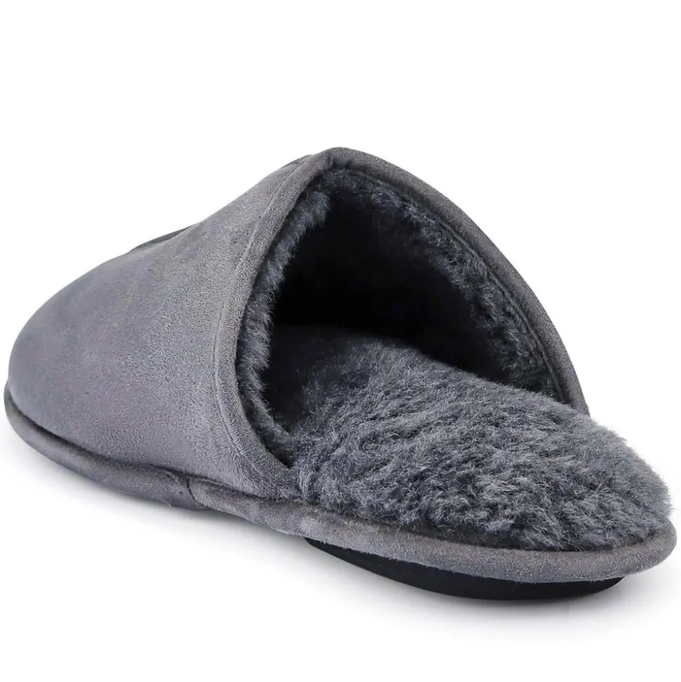 Faux-Fur-Lined Mule Slippers - Grey
