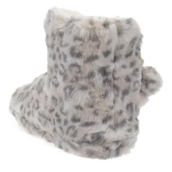 Faux-Fur Slipper Booties - Grey Leopard